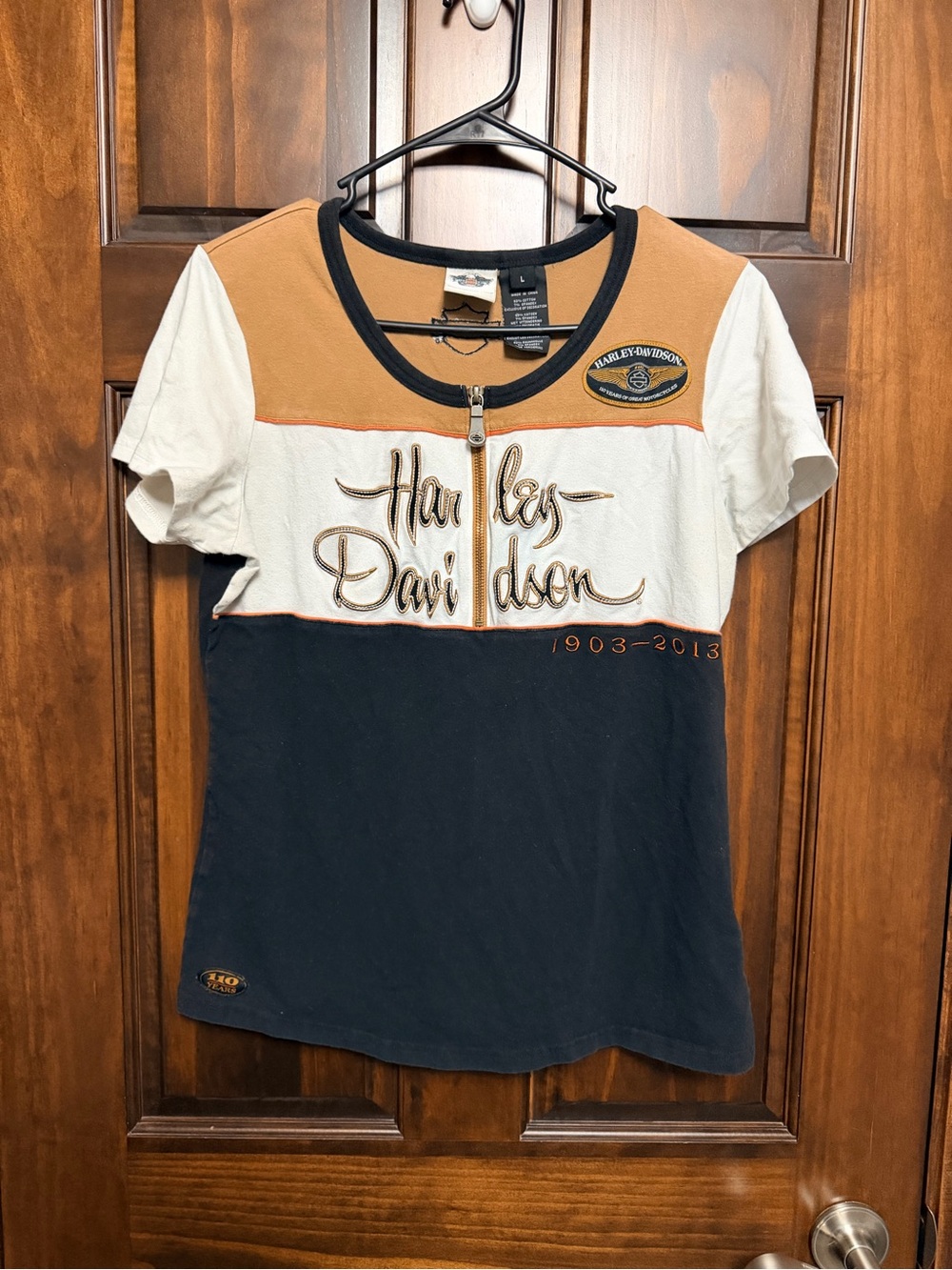 Harley-Davidson Black Cream Tan Colorblock Zip Tee